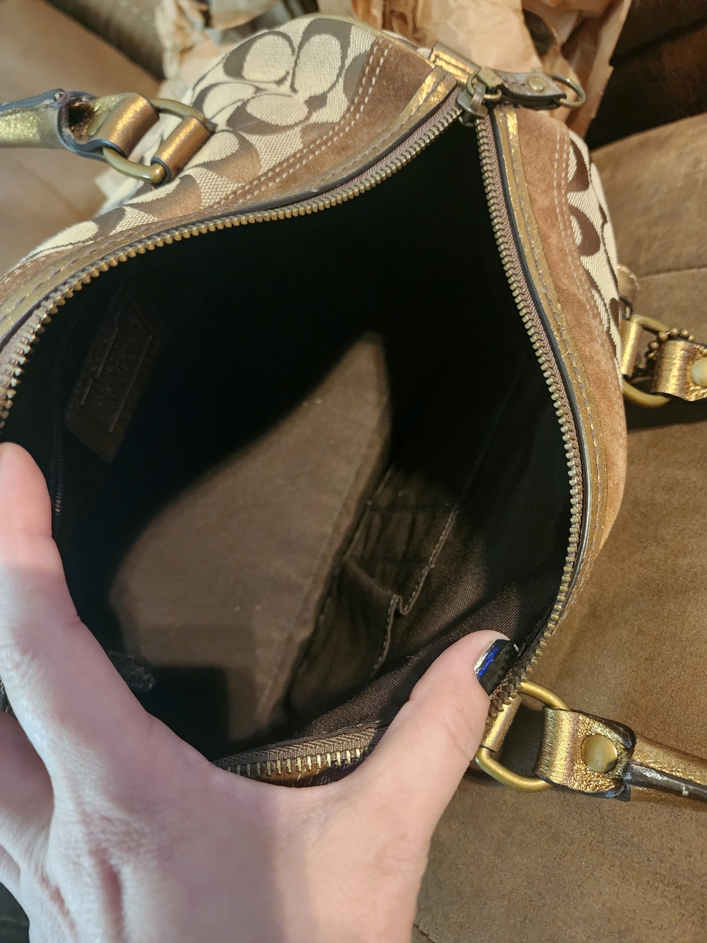 Coach *RARE* LIMITED EDITION Signature Canvas BOSTON Satchel W Suede Metallic - Picture 10 of 12
